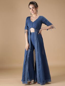 HANDME - Ravishing Blue Ethnic Kurta and Sharara (Set of 2)