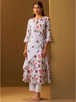 Gahan - Cotton Blend Fabric Printed Anarkali Kurta And Pant - Off White