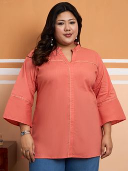 Gahan - Women Plus Size Cotton Slub Zari Work Rust Tunic - Rust