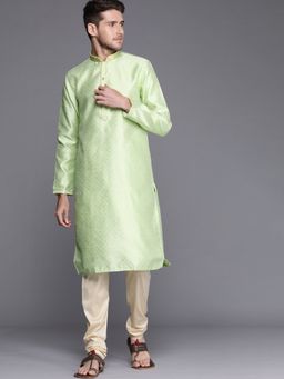 Manyavar - Green Full Sleeves Mandarin Collar Kurta with Pencil Pajama (Set of 2)