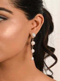 Raf The Label - White Gold Plated Pearl Drop Dangle Earrings