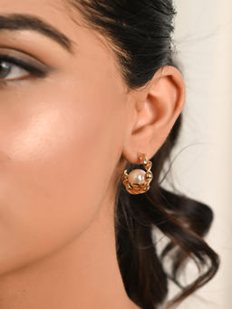 Raf The Label - White Gold Plated Twisted Hoop Pearl Earrings