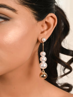 Raf The Label - White Gold Plated Classic Pearl Drop Chain Drop Earrings