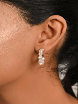 Raf The Label - White Gold Plated Pearl Hoop Earrings