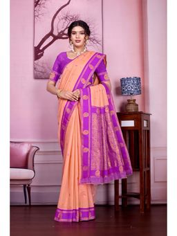 Varanga - Women Peach Silk Blend Saree with Unstitched Blouse