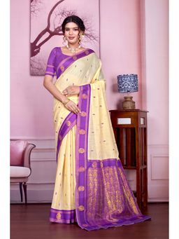 Varanga - Women Yellow Silk Blend Saree with Unstitched Blouse