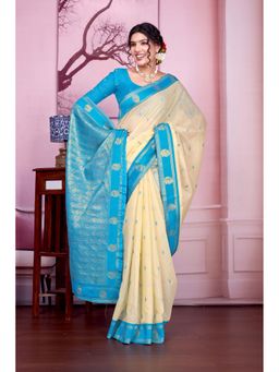 Varanga - Women Yellow Silk Blend Saree with Unstitched Blouse