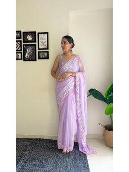 Varanga - Women Lavender Georgette Saree with Unstitched Blouse