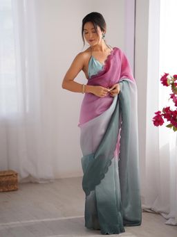 Varanga - Women Grey Silk Blend Saree with Unstitched Blouse