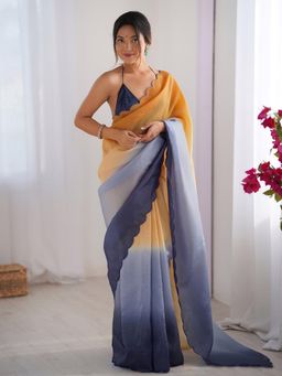 Varanga - Women Mustard Silk Blend Saree with Unstitched Blouse
