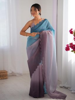 Varanga - Women Blue Silk Blend Saree with Unstitched Blouse