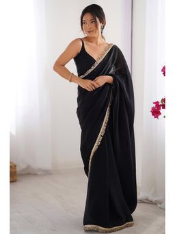 Varanga - Women Black Georgette Saree with Unstitched Blouse
