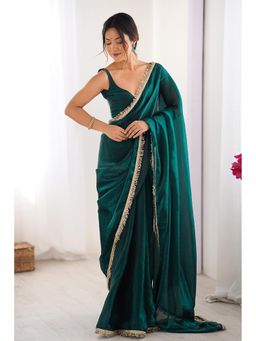 Varanga - Women Teal Georgette Saree with Unstitched Blouse