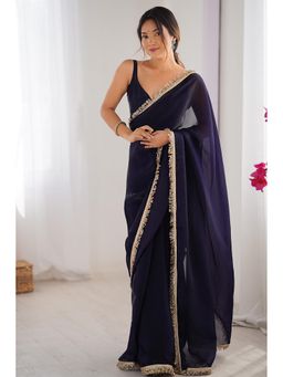 Varanga - Women Purple Georgette Saree with Unstitched Blouse
