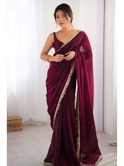Varanga - Women Maroon Georgette Saree with Unstitched Blouse