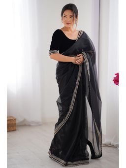 Varanga - Women Black Georgette Saree with Unstitched Blouse