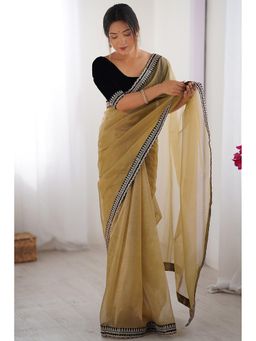 Varanga - Women Olive Georgette Saree with Unstitched Blouse