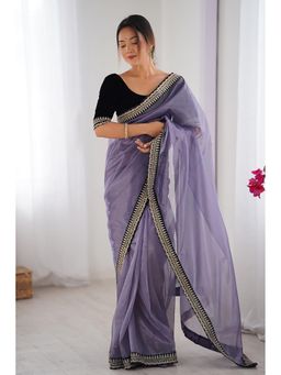 Varanga - Women Lavender Georgette Saree with Unstitched Blouse