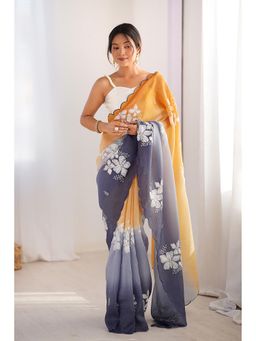 Varanga - Women Mustard Chiffon Saree with Unstitched Blouse