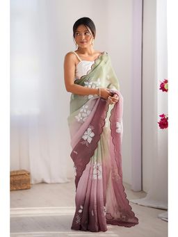 Varanga - Women Green Chiffon Saree with Unstitched Blouse