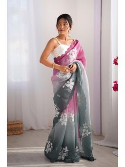 Varanga - Women Grey Chiffon Saree with Unstitched Blouse