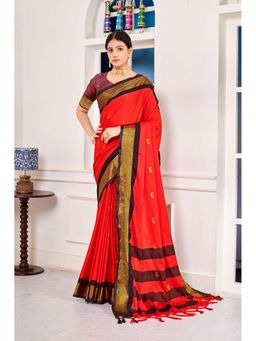Varanga - Women Red Silk Blend Saree with Unstitched Blouse