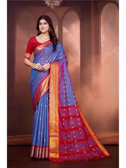 Varanga - Women Blue Silk Blend Saree with Unstitched Blouse