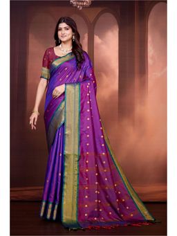 Varanga - Women Purple Silk Blend Saree with Unstitched Blouse