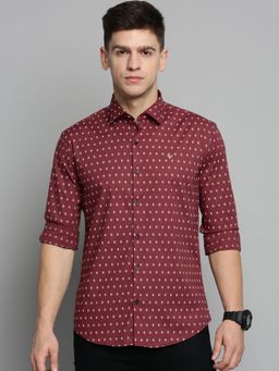 SHOWOFF - Mens Spread Collar Maroon Printed Shirt