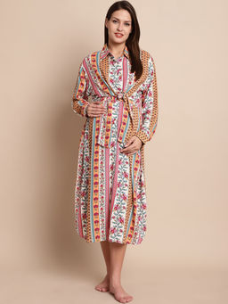 Secret Wish - Multi Color Floral Maternity Shirt Dress
