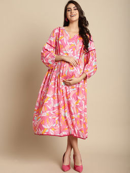 Secret Wish - Pink Floral Rayon Maternity Dress