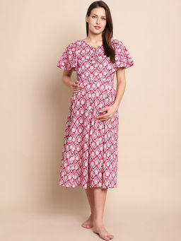 Secret Wish - Pink & White Printed Maternity Dress