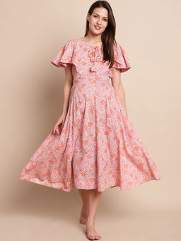 Secret Wish - Peach & Grey Floral Maternity Dress