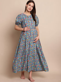 Secret Wish - Blue Floral Maternity Dress
