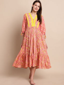 Secret Wish - Peach & Yellow Floral Maternity Dress