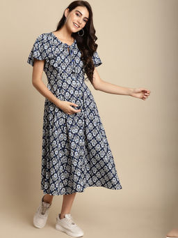 Secret Wish - Multi Color Cotton Printed Maternity Dress