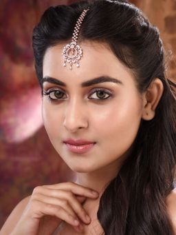 Saraf RS Jewellery - Rose Gold Plated Ad Encrustedfloral Handcrafted Maangtika