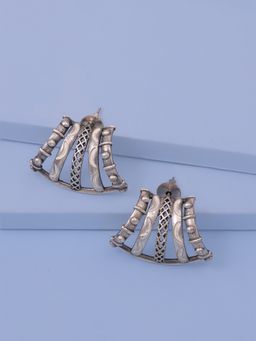 Fida - Bohemian Oxidized Silver Fan Stud Earrings