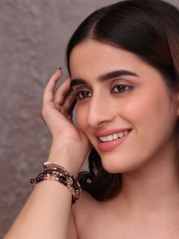 ToniQ - Set Of Layered Bracelet with Purple, Pink, and Golden Beads