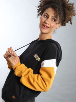 Campus Sutra - Black Women Colorblock Stylish Casual Sweatshirts