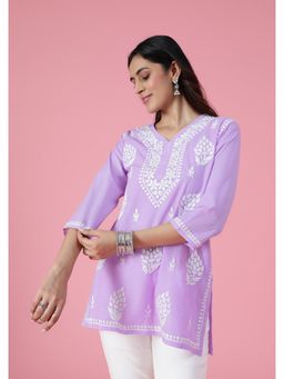 House of Chikankari - Chikankari Woven Short Kurta