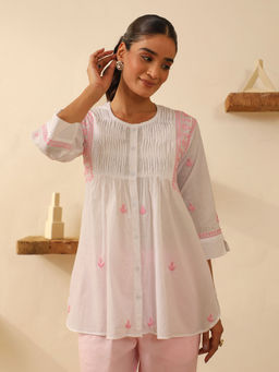 House of Chikankari - White Chikankari Cotton Tunic