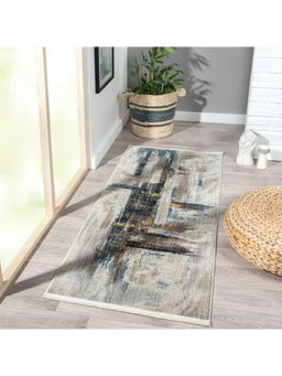 OBSESSIONS - Anti-Static Power Loomed Bedside Runner, Cream & Blue (2x5 Feet)