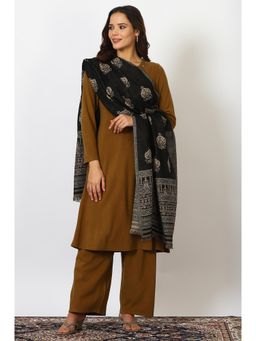 W - Black Yarn Dyed Cotton Blend Shawl