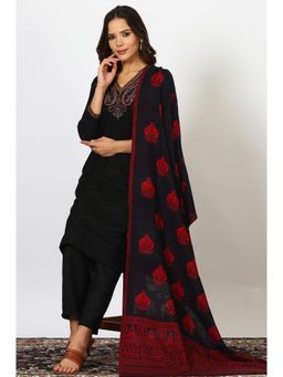 W - Black Solid Cotton Blend Shawl