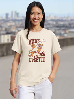 Bewakoof - Women's Beige More Spaghetti Graphic Printed Boyfriend T-shirt