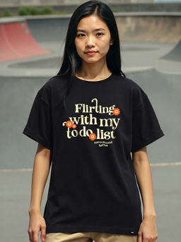 Bewakoof - Women's Black Commitment Typography Boyfriend T-shirt