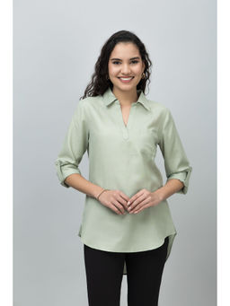 PURYS - Women Green Linen Blend Solid Top