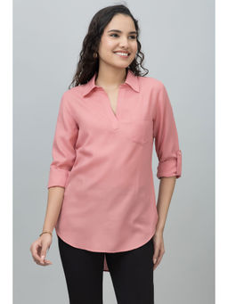 PURYS - Women Pink Linen Blend Solid Top
