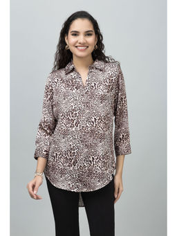 PURYS - Women Brown Satin Animal Print Top